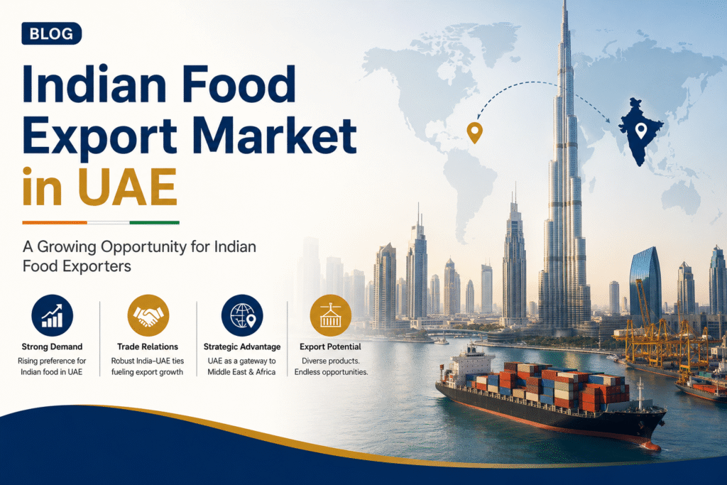 Indian frozen food export UAE - cold chain refrigerated cargo container ready for Gulf shipment