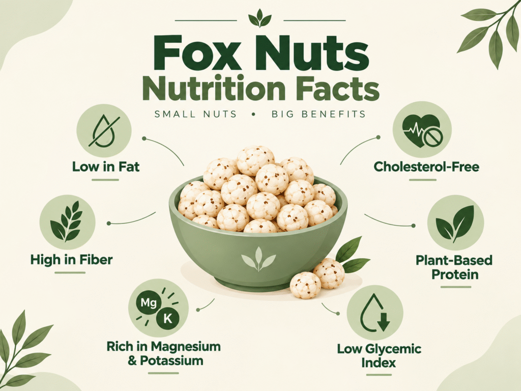 Bowl of roasted fox nuts showing makhana nutrition benefits