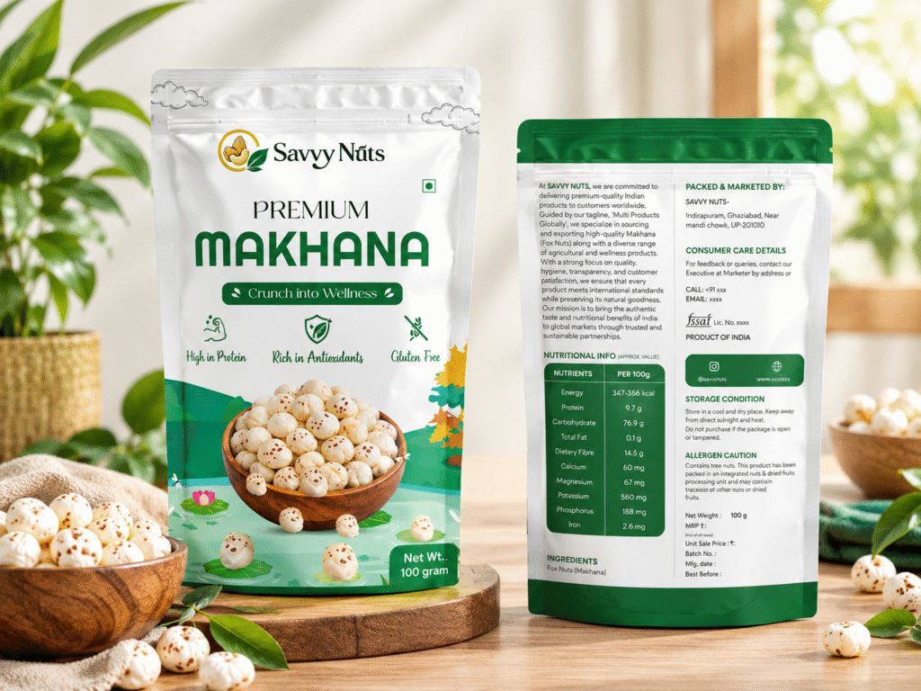 Savvy Nuts Premium Makhana Phool Makhana fox nuts packaging